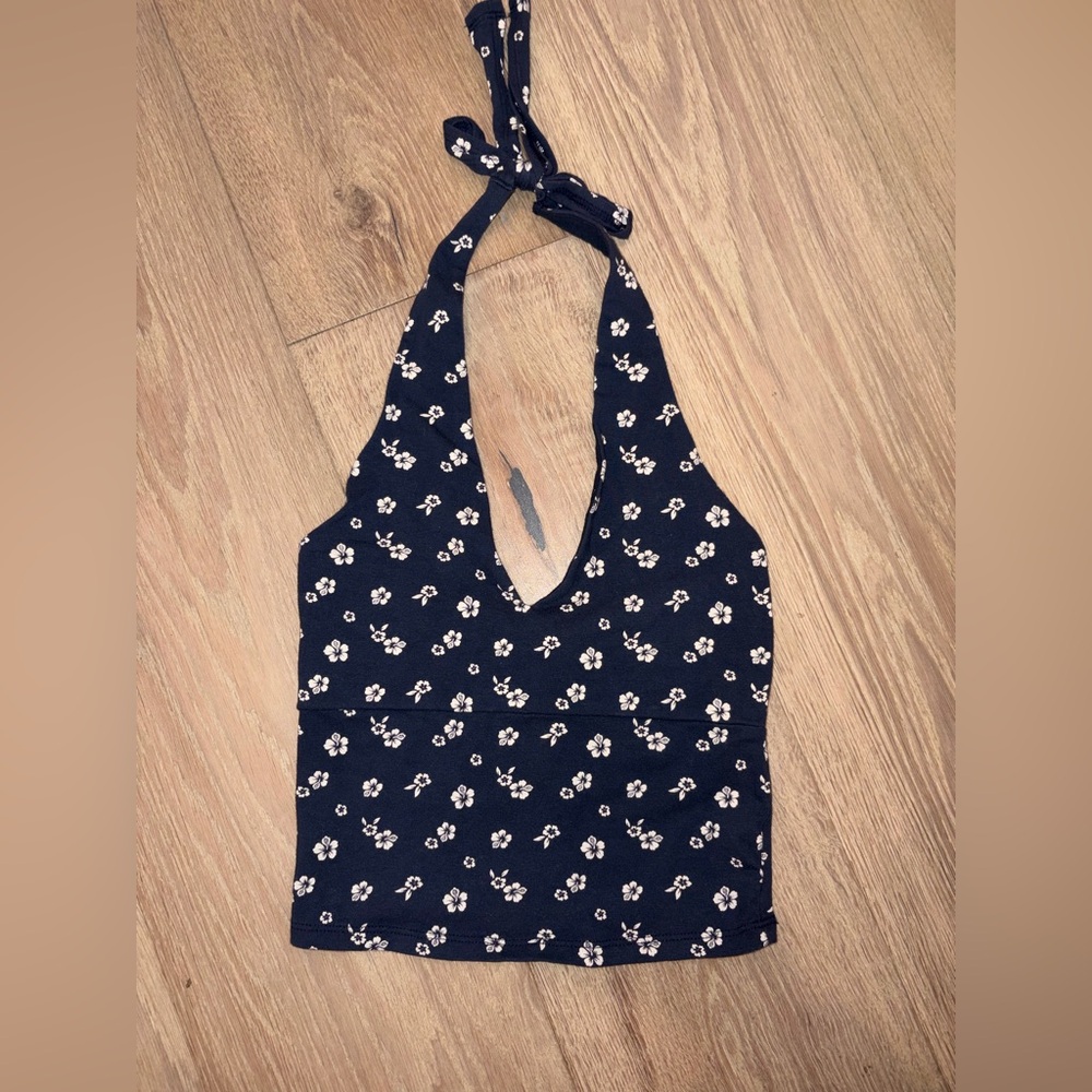hollister hawaii floral halter navy tank top xs